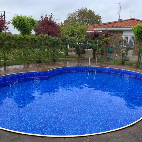 Rehabilitación piscina Krulland (en 8) instalada hace 48 años, 6x9m, lámina de mármol en Ibeas de Juarros