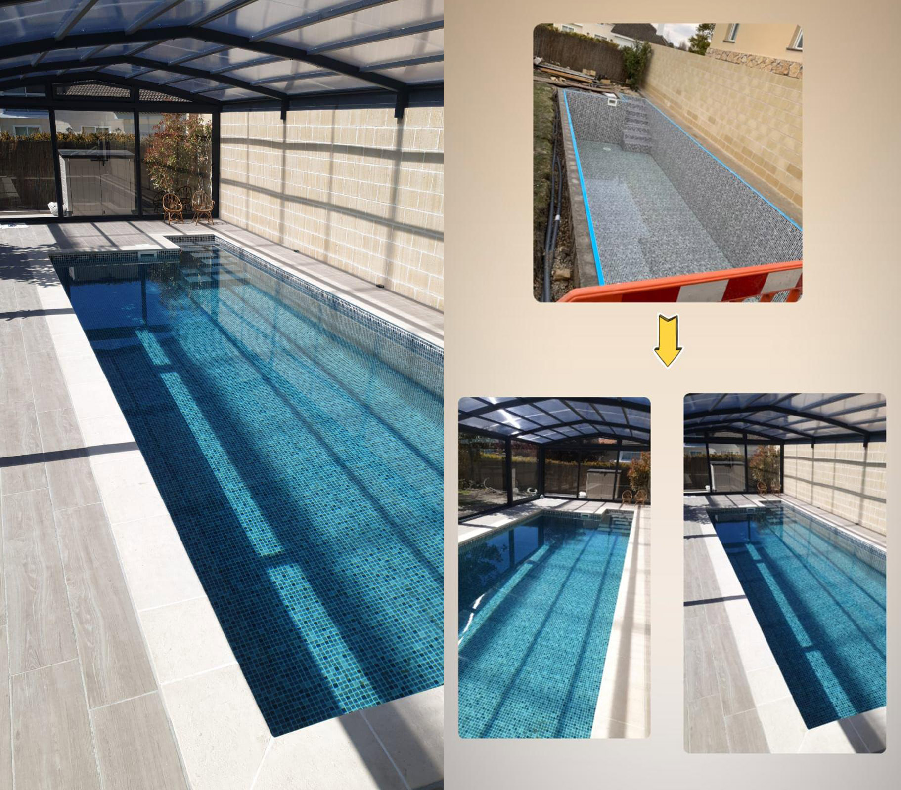 Piscina 7,5x3m, lámina gresite negro en Quintanaortuño